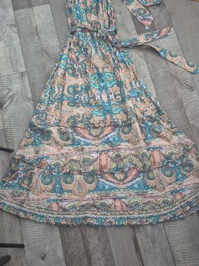 Cleobella Floral Abstract Print Sleeveless Green Patterned Belt Maxi Dress S NWT